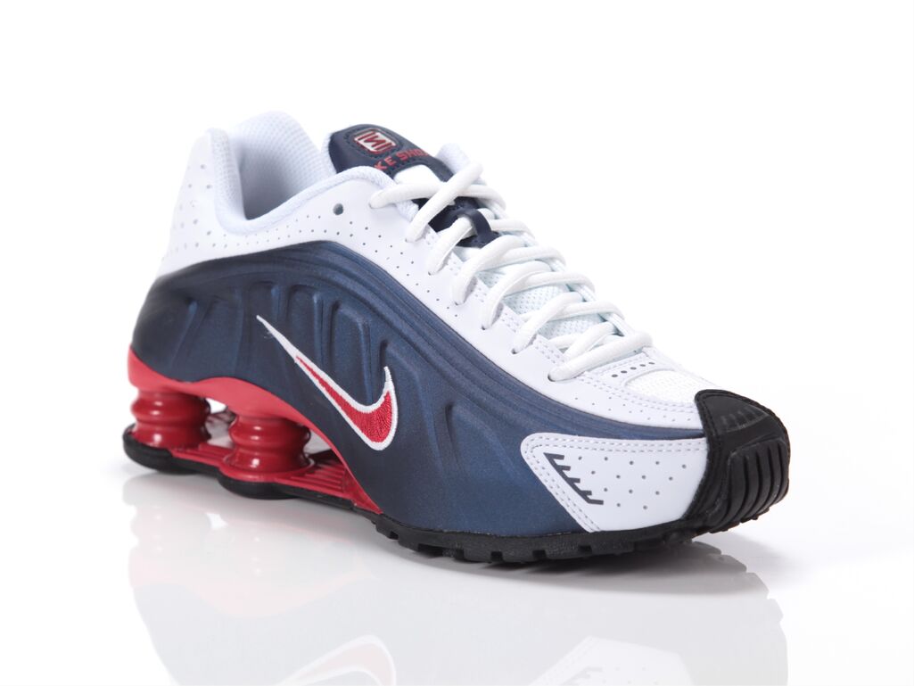  NIKE SHOX R4 (GS) - Sneakers donna/ragazzi Nike. Disponibile in diverse taglie: 40, 36, 37, 38, 39 e colori rosso, bianco, blu.
