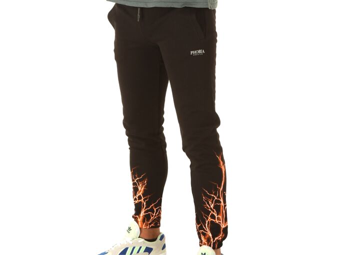 Phobia Archive Black Pants With Orange Lightning man PH00029OR