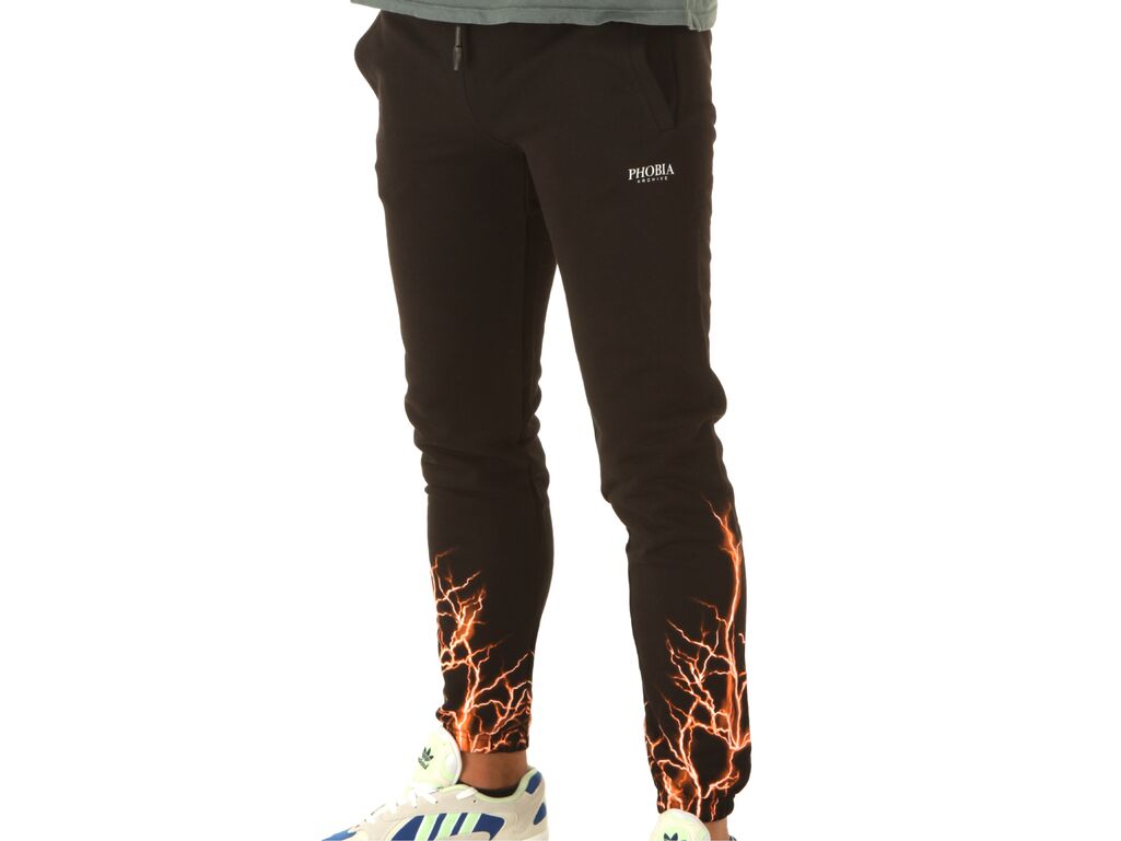 Phobia Archive Black Pants With Orange Lightning man PH00029OR