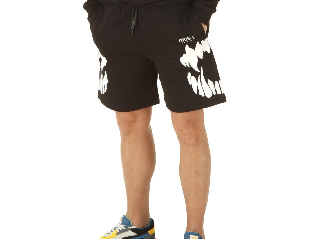  Black Shorts With White Mouth Print - Pantaloncini uomo Phobia Archive. Disponibile in diverse taglie: l, m, s, xl, xs e colori