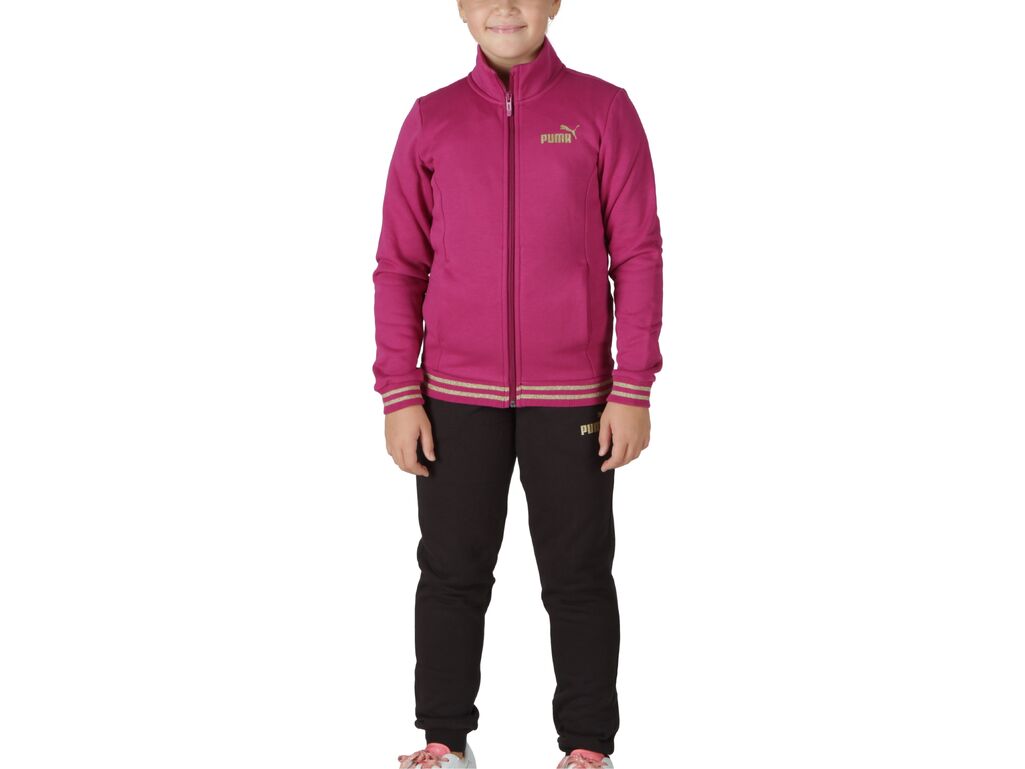  ESS+ Glitter FZ Suit - Tuta bambina Puma. Disponibile in diverse taglie: 10y, 11y, 12y, 13y, 14y, 15y, 16y, 9y e colori fucsia,